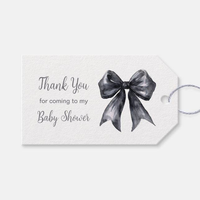 Black Coquette Bow Baby Shower Presentetikett (Framsidan (Horisontell))
