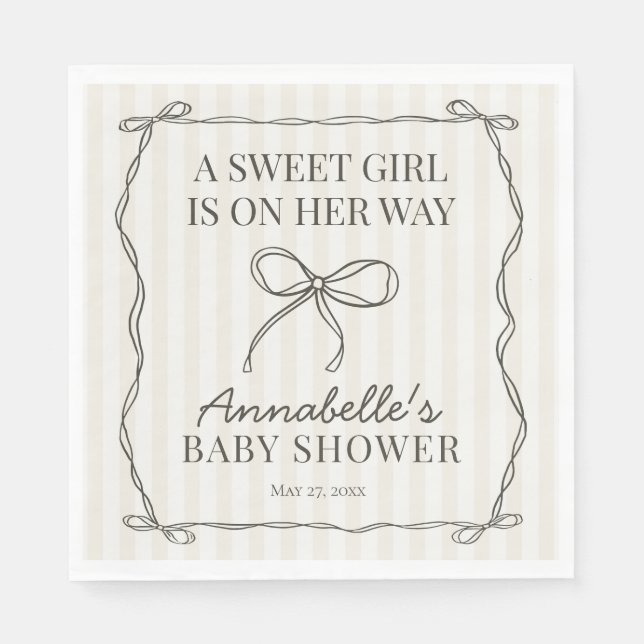 Black Coquette Bow Beige Baby Shower Bord Decor Pappersservett (Framsidan)