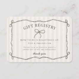 Black Coquette Bow Beige Baby Shower Registry Tilläggskort