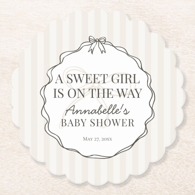 Black Coquette Bow Beige Baby Shower Underlägg Papper (Framsida)