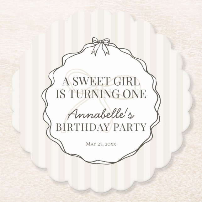 Black Coquette Bow Beige Födelsedagsfest Underlägg Papper (Framsida)