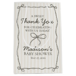 Black Coquette Bow Beige Stripe Baby Shower-favori