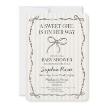 Black Coquette Bow Beige Stripe Baby Shower