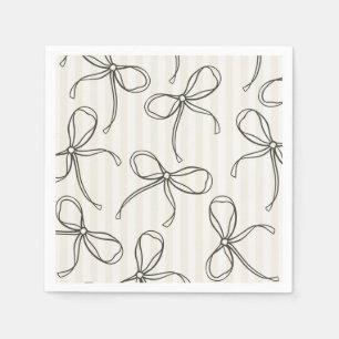 Black Coquette Bow Beige Stripe Bord Decor Pappersservett