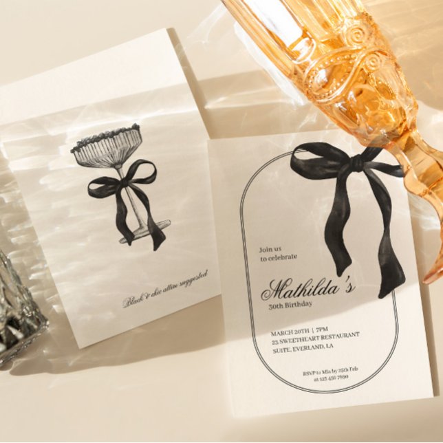 Black Coquette Bow Birthday Invitation Inbjudningar (Skapare uppladdad)