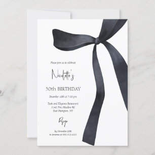 Black Coquette Bow Elegant 30års födelsedag Inbjudningar