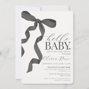 Black Coquette Bow Girl Baby Shower Inbjudan