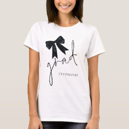 Black Coquette Bow Namn-skript Grad Studenten T Shirt