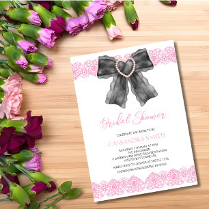 Black Coquette Bow Rosa Snöre Möhippa Inbjudningar