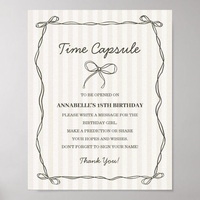 Black Coquette Bow Time Capsule Birthday Game Poster (Framsidan)