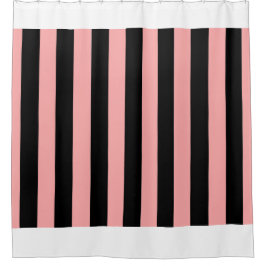 Black & Coral Pink Striped Shower Curtain