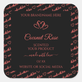 Black Coral Red Ord Cloud Product Labels Hearearts Fyrkantigt Klistermärke