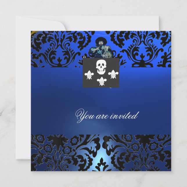 BLACK CORSAIR SKULL & FLEUR DE LIS MONOGRAM Blue Inbjudningar (Framsida)