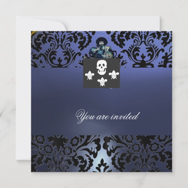 BLACK CORSAIR SKULL & FLEUR DE LIS MONOGRAM Blue Inbjudningar (Framsida)