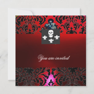 BLACK CORSAIR SKULL & FLEUR DE LIS MONOGRAM Red Inbjudningar
