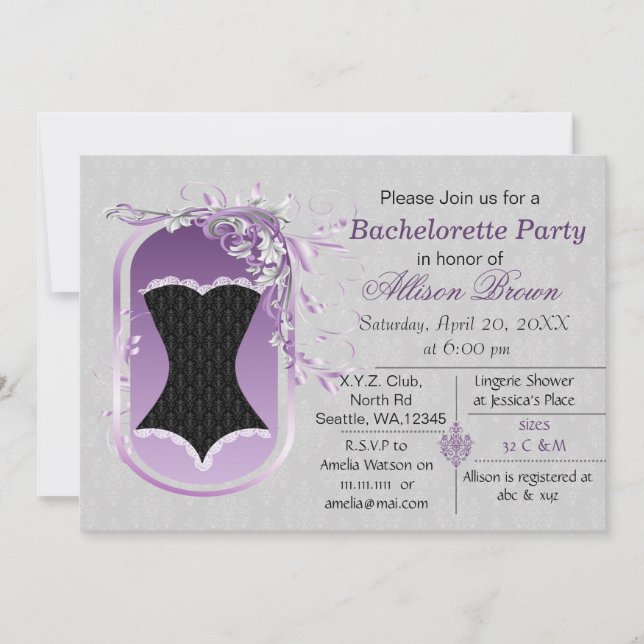 Black corset elegant bachelorette Party inbjudan (Framsida)