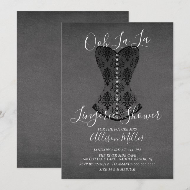 Black Corset Lingerie Inbjudningskort för möhippan (Fram/baksida)