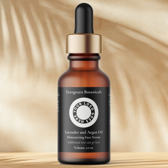 Black cosmetics dropper bottle label with logo adressetikett (Skapare uppladdad)