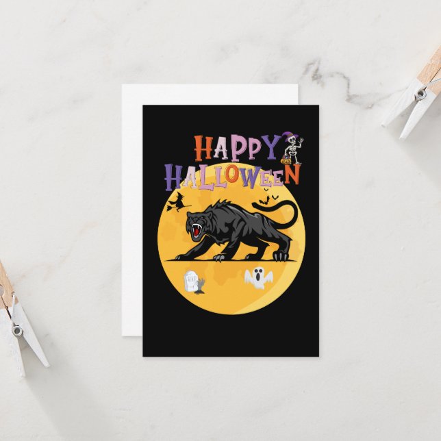 black cougar on halloween night invitation card (Fram/Back In Situ)