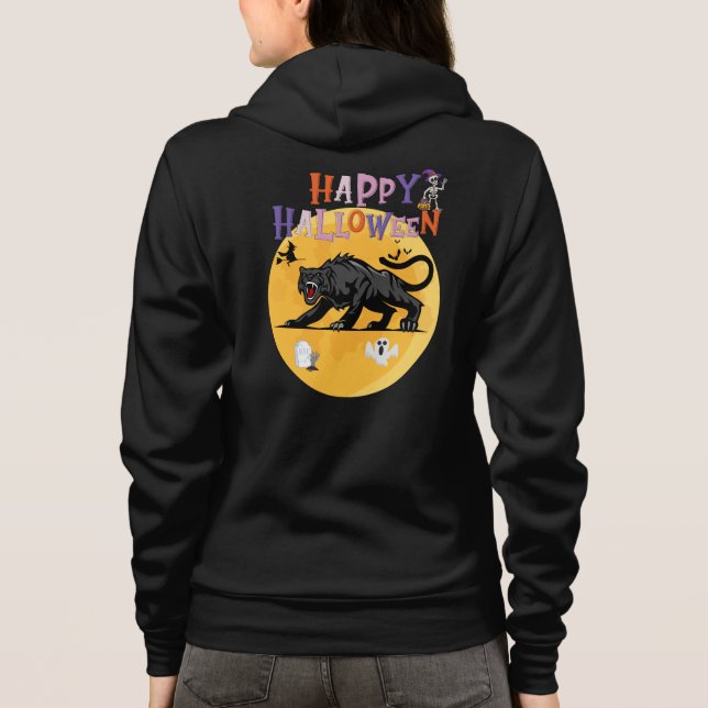black cougar on halloween night invitation card t shirt (Baksida)