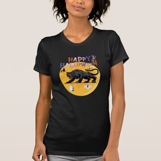 black cougar on halloween night invitation card t shirt (Framsida)