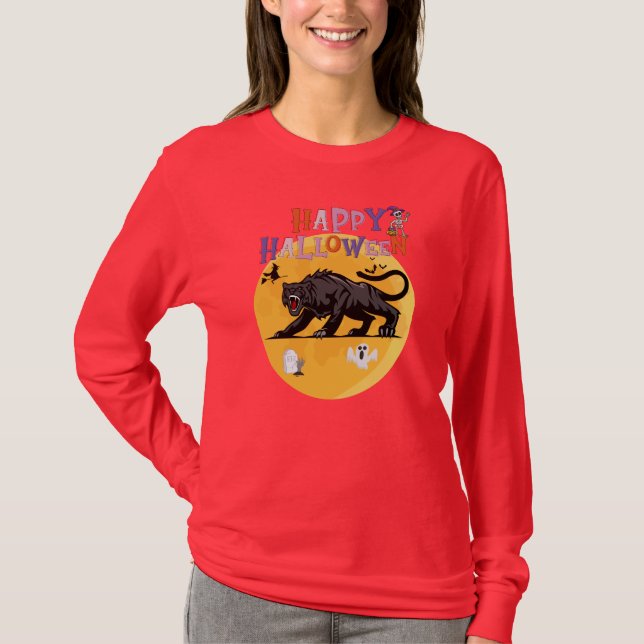 black cougar on halloween night t shirt (Framsida)