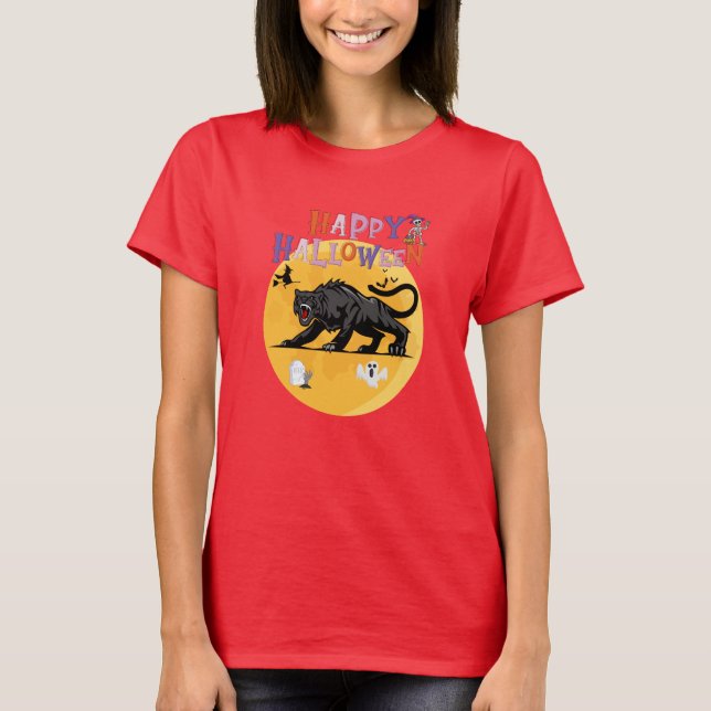 black cougar on halloween night t shirt (Framsida)
