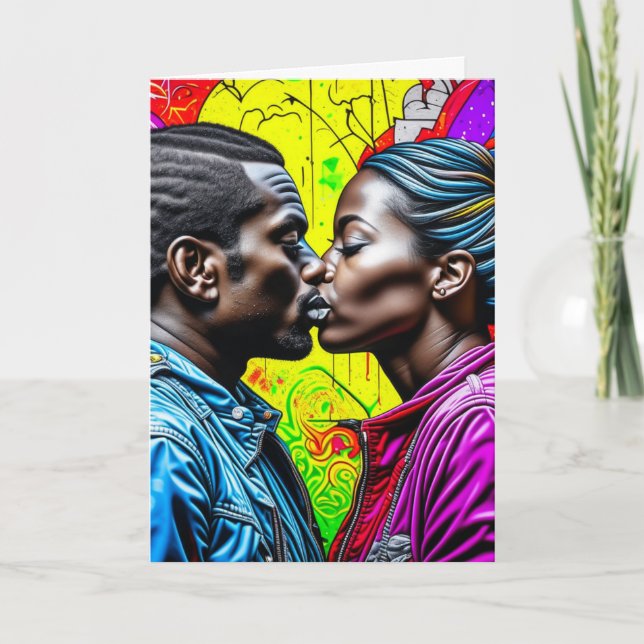 Black Couple Kissing i Kärlek Kort (Framsida)