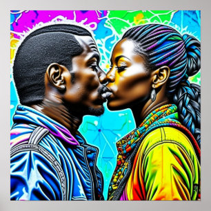 Black Couple Kissing i Kärlek Poster