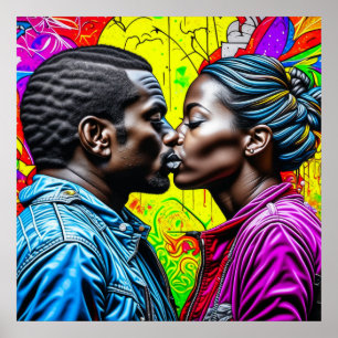 Black Couple Kissing i Kärlek Poster