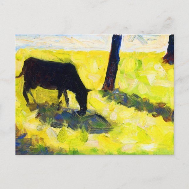 Black Cow i en Meadow av Georges Seurat Vykort (Framsida)