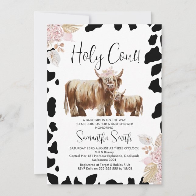 Black Cow Print Highland Cow Baby Shower Inbjudningar (Framsida)