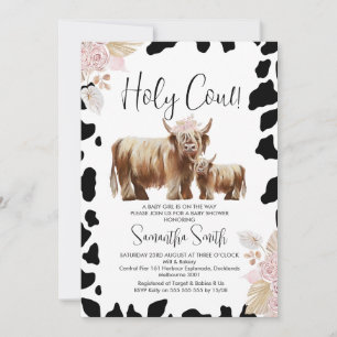 Black Cow Print Highland Cow Baby Shower Inbjudningar