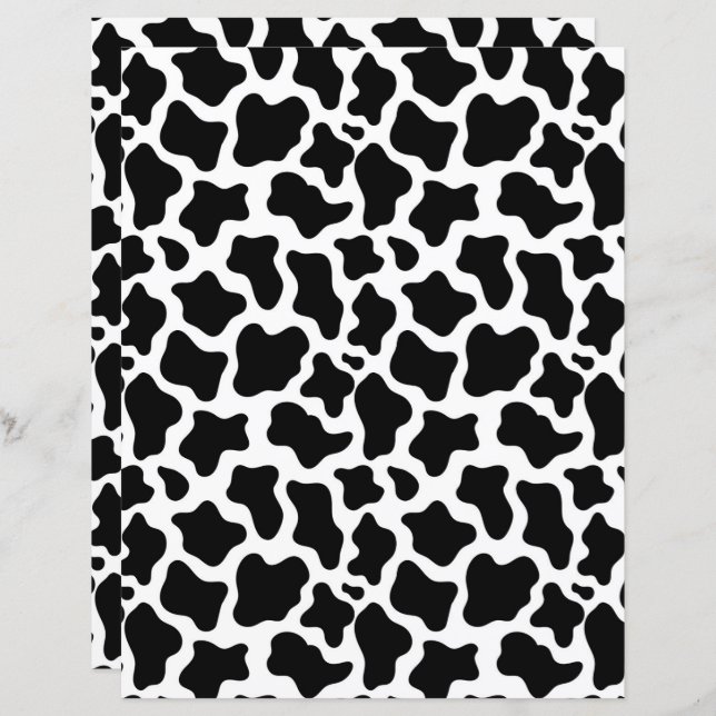 Black Cow Print Scrapbook Paper (Fram/baksida)