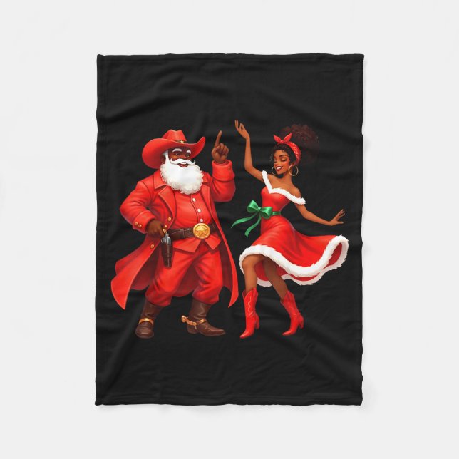 Black Cowboy And Santa Cowgirl Christmas Western X Fleecefilt (Framsidan)
