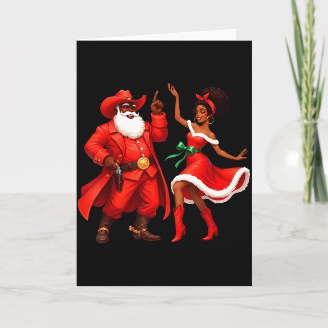 Black Cowboy And Santa Cowgirl Christmas Western X Kort (Framsida)
