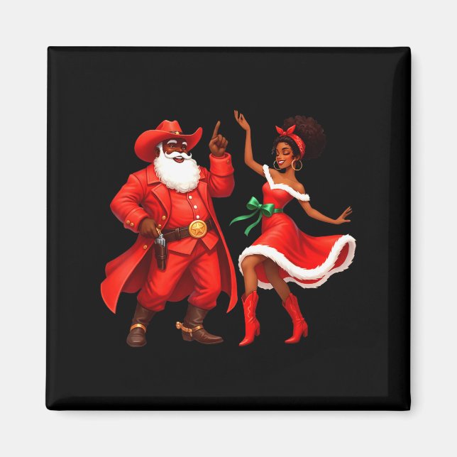 Black Cowboy And Santa Cowgirl Christmas Western X Magnet (Framsidan)