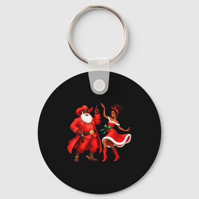 Black Cowboy And Santa Cowgirl Christmas Western X Nyckelring (Framsida)