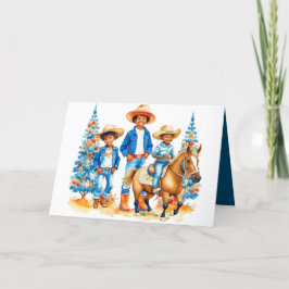 Black Cowboy Cowgirl Kids with Horse Merry Christm Helgkort