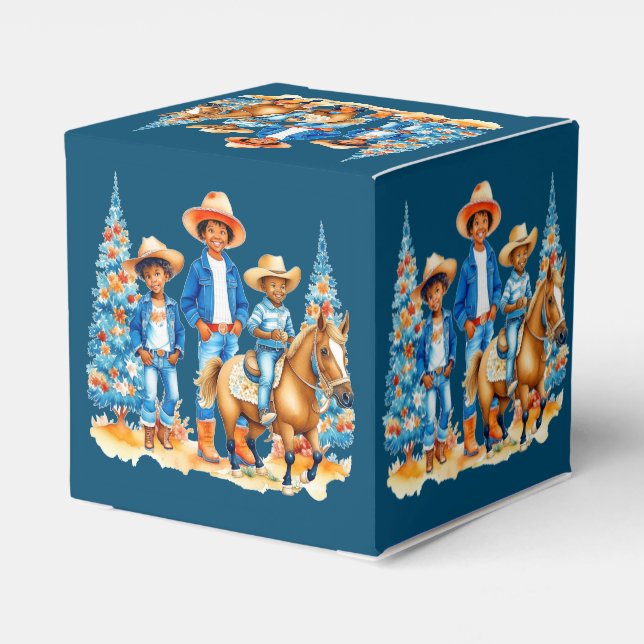 Black Cowboy Cowgirl Kids with Horse Merry Christm Presentaskar (Baksidan Sidan)