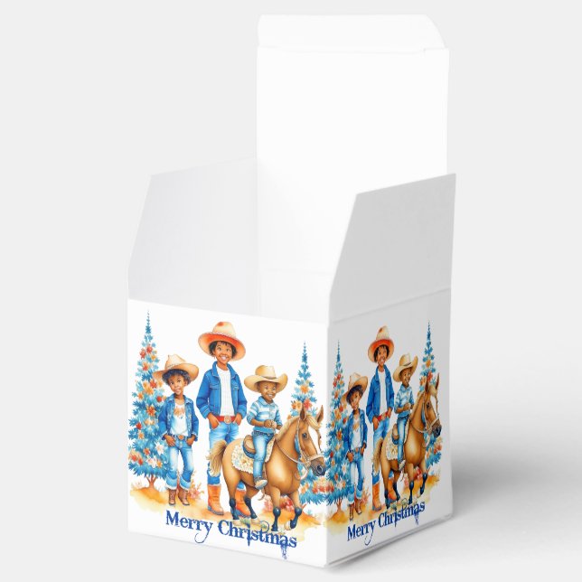 Black Cowboy Cowgirl Kids with Horse Merry Christm Presentaskar (Öppnad)