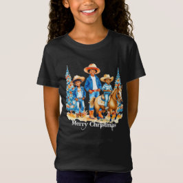 Black Cowboy Cowgirl Kids with Horse Merry Christm T Shirt