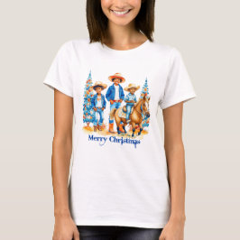 Black Cowboy Cowgirl Kids with Horse Merry Christm T Shirt