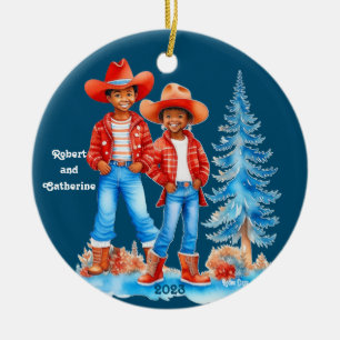 Black Cowboy Cowgirl par jul Anpassningsbar Julgransprydnad Keramik