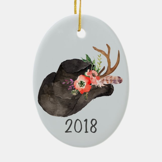 Black Cowboy Hat Keepsakyår Julgransprydnad Keramik (Baksidan)