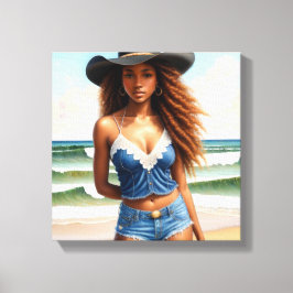 Black Cowgirl Copper Hair Beach Canvastryck