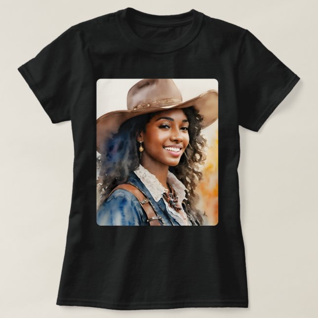 Black Cowgirl Western African American T Shirt (Design framsida)