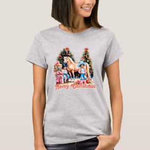 Black Cowgirl Winter Scene Horse God jul T Shirt