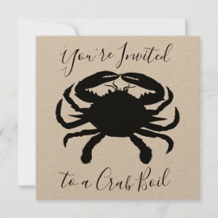 Black Crab Silhouette Seafood Boil Birthday Inbjudningar