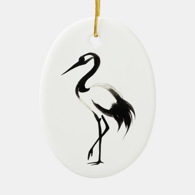 Bläck Crane Illustration - Ceramic Träd Dekoration (Framsidan)